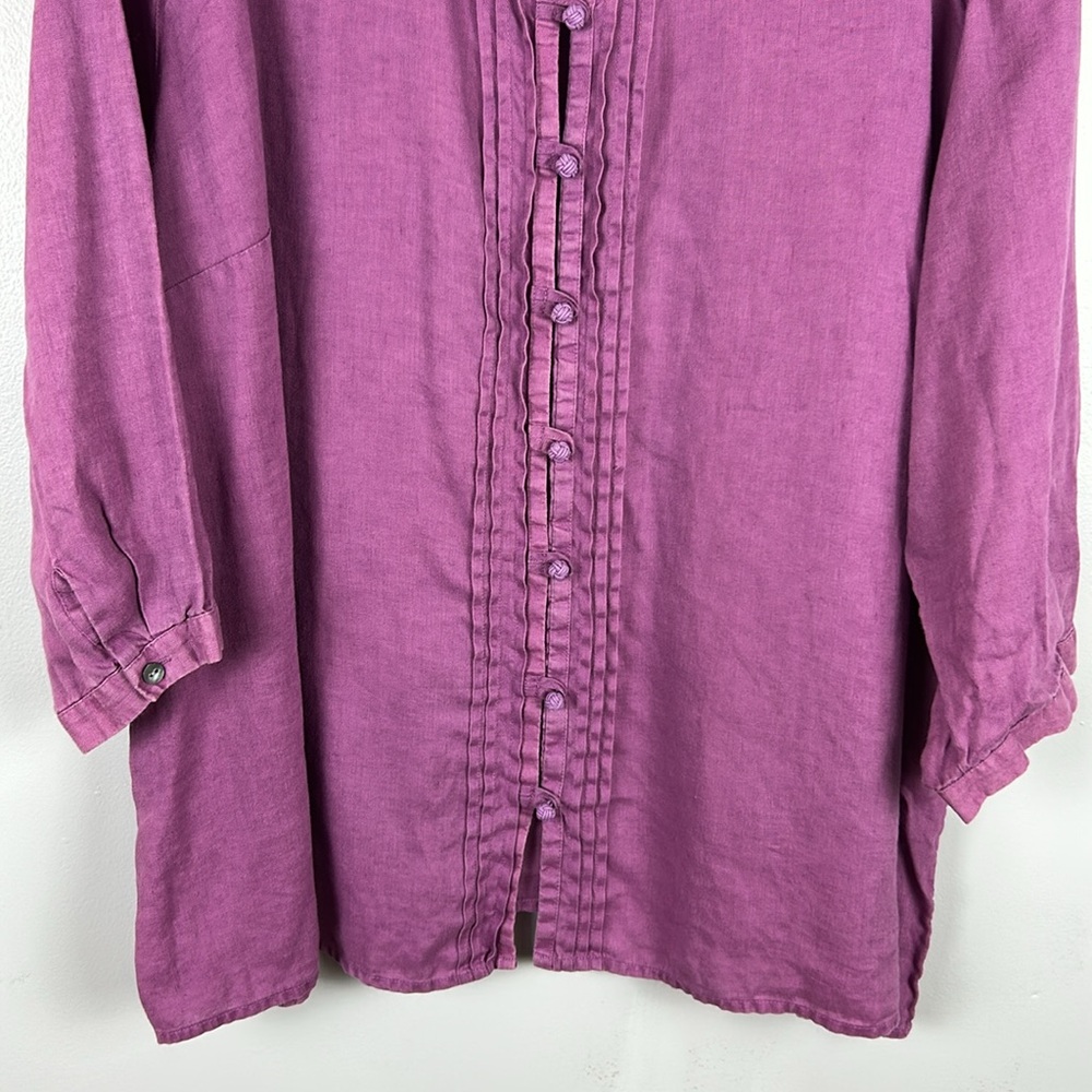 100% linen Pleated / pintuck J. Jill magenta Women's Blouse 4X - Picture 5 of 13